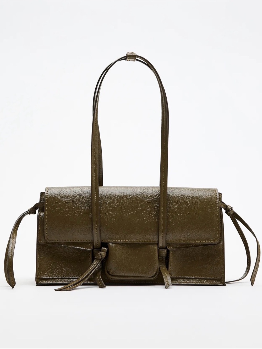 Zara Olive Shoulder Bag with Tie Detail